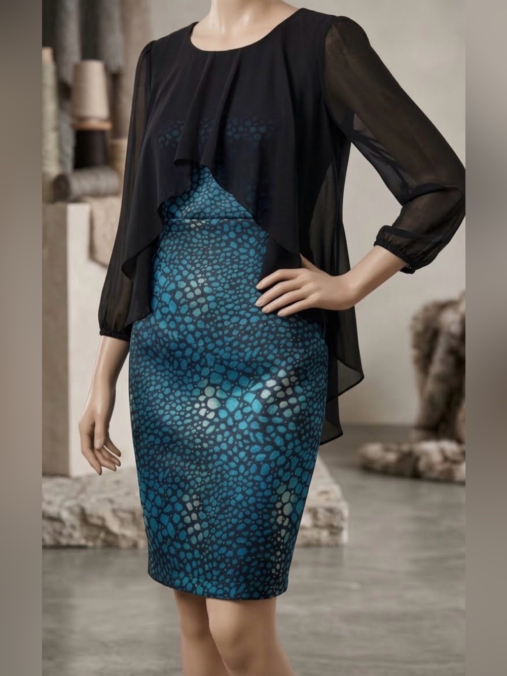 KANFIER Black & Blue Animal Print Midi Dress